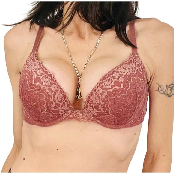 Victorias Secret Dream Angels Sexy Metallic Mauve Pink Lace Push Up Bra 36C/34D - Picture 15 of 16